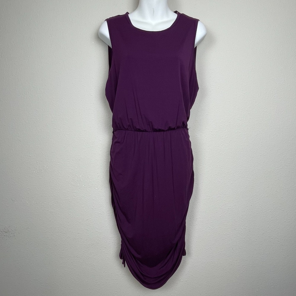 Calvin Klein Size 10 Purple Jersey Dress‎ Sleeveless Ruched Sides Minimalist